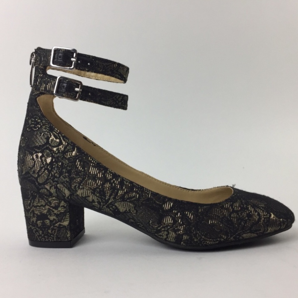 New Marc Fisher Gold Textile Short Block Heel